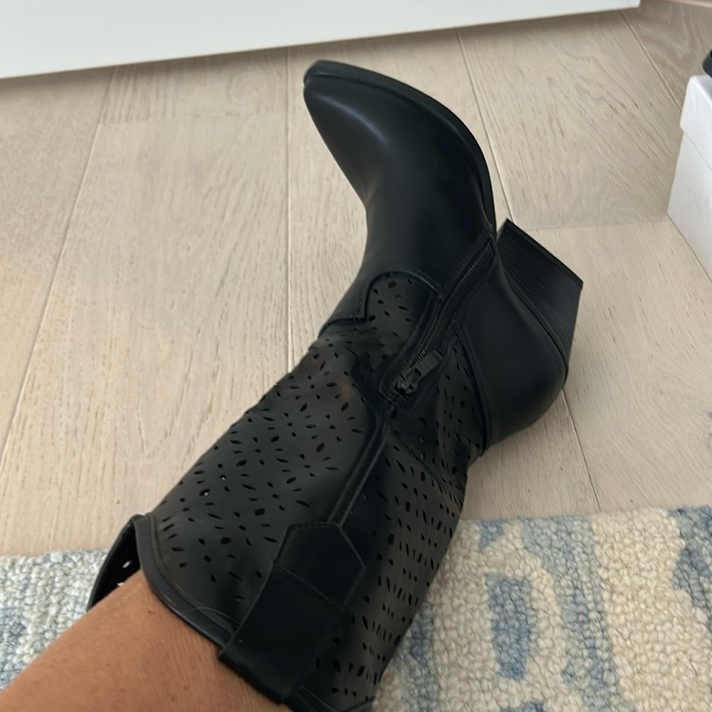 Faux leather  laser cut, mini cowboy boots.